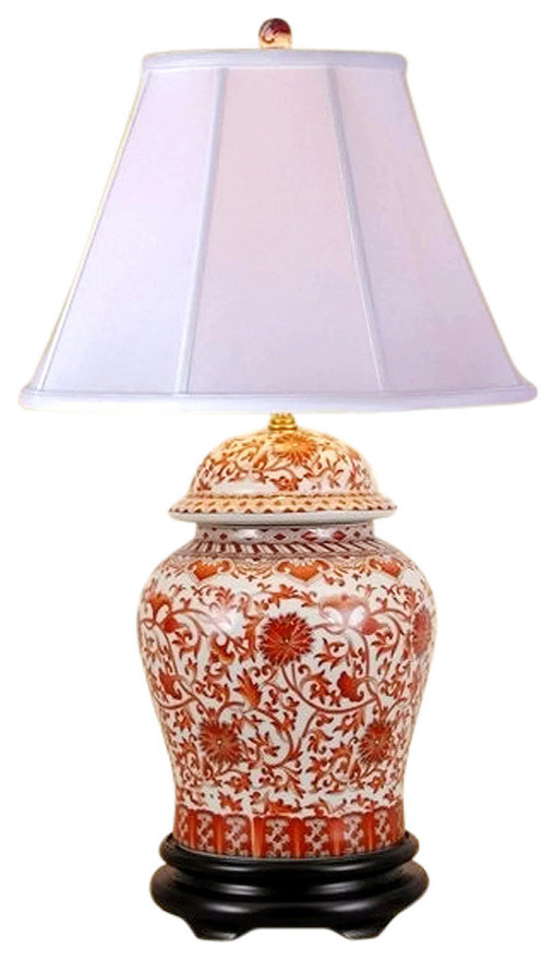 White Ginger Jar Lamp Lotus Pattern, Chinese Ginger Jar Lamps