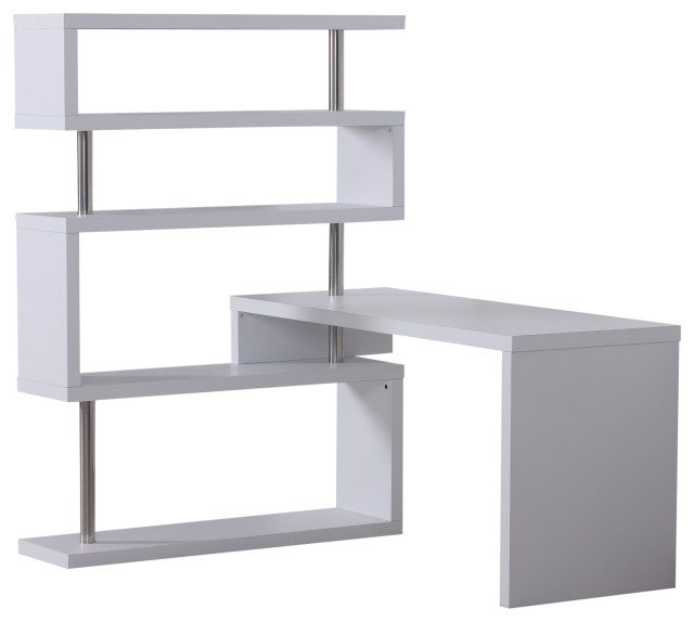 Homcom Foldable Rotating Corner Desk And Shelf Combo White