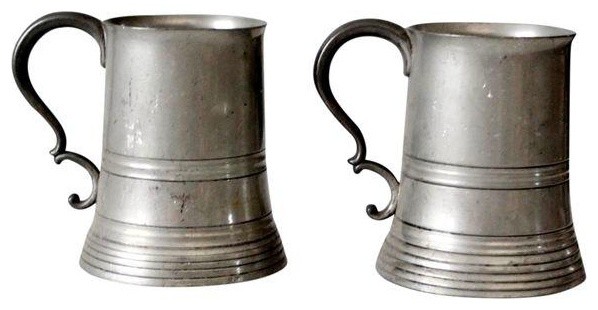Consigned, Antique Glass Bottom Pewter Tankards, Set of 2