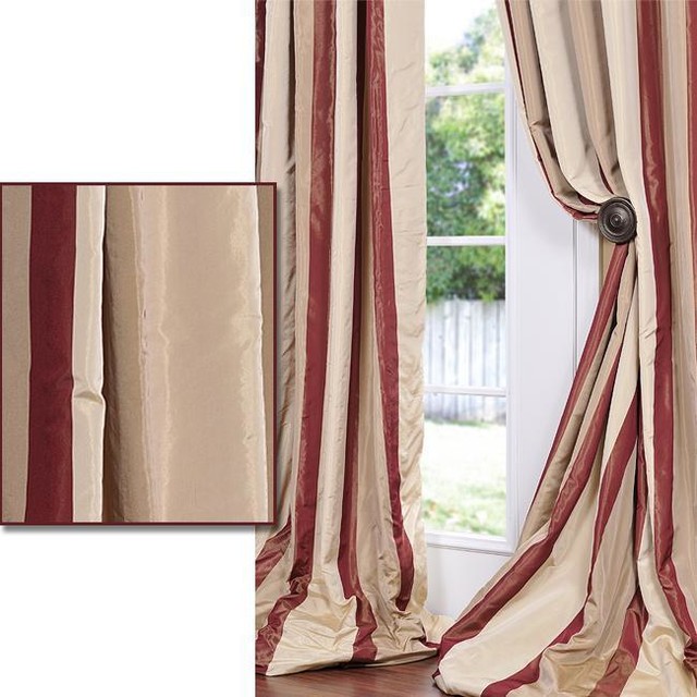 Cream Burgundy Tan Stripe Faux Silk Taffeta Curtain Panel Cream Burgundy Tan Stripe Faux Silk Taffeta Curtain Panel