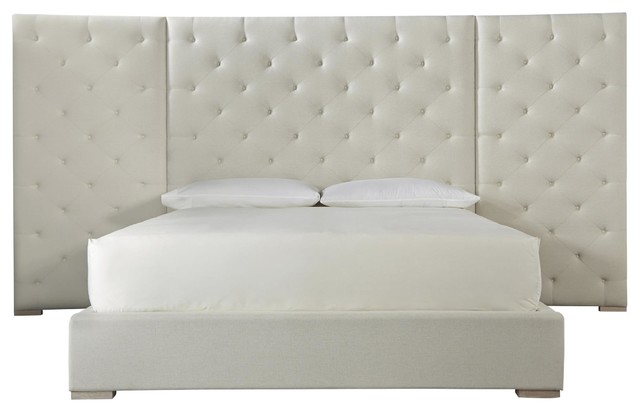 Modern Box Tufted Extended Headboard Fabric Platform Bed King Modern Box Tufted Extended Headboard Fabric Platform Bed King Transitional Panel Beds By Emma Mason