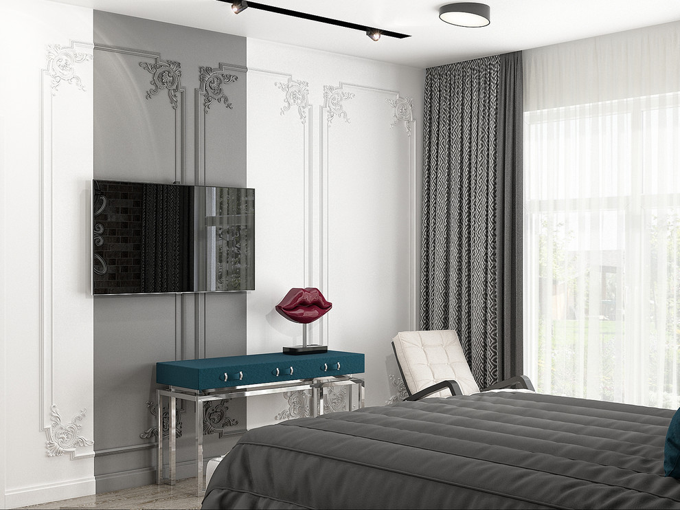 Спальня с кроватью цвета моренго