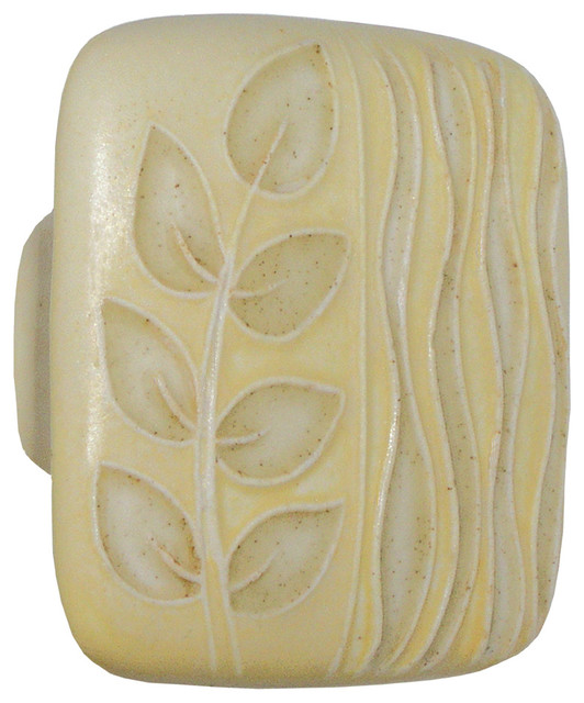 Square Ceramic Branch and Seagrass Knob, Yellow and Tan
