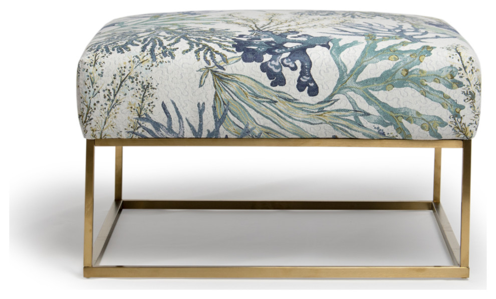 Coastal Coral Reef Ottoman with Gold Base or Wood Legs - Beach Style ...