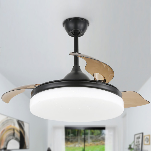 42" Reversible Ceiling Fan with Retractable Blade and Led Light 36W, Black, 42"