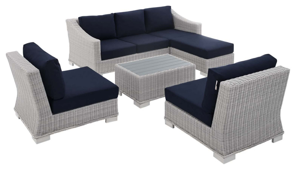 Conway Sunbrella Outdoor Wicker Rattan 5Piece Furniture Set Tropical