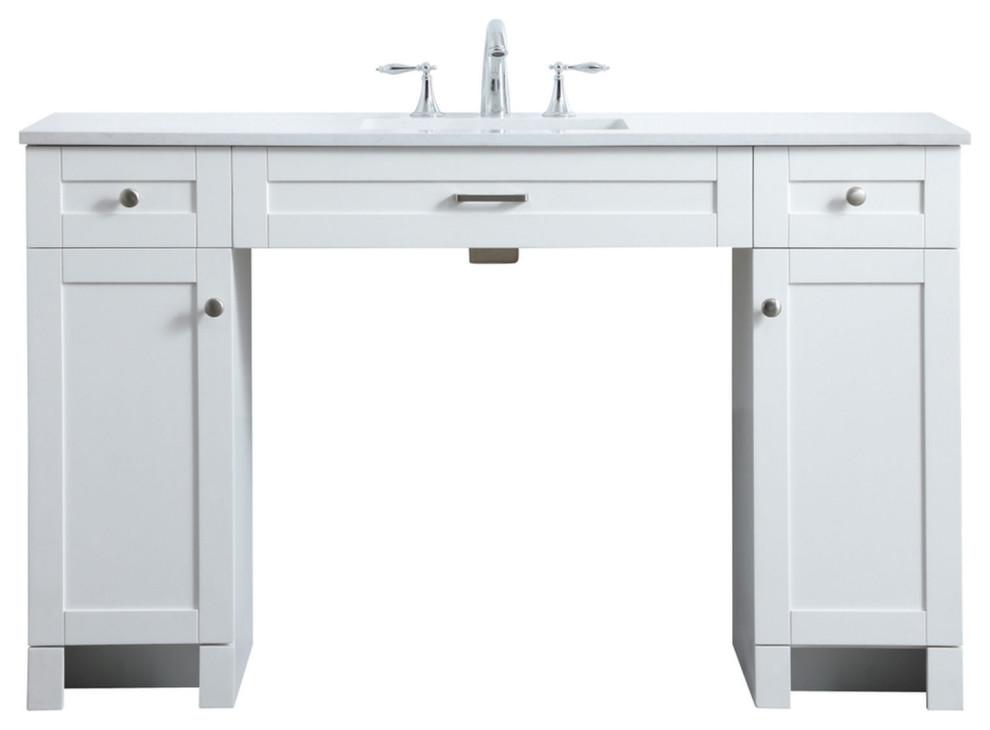 54" ADA Compliant Bathroom Vanity, White Transitional Bathroom
