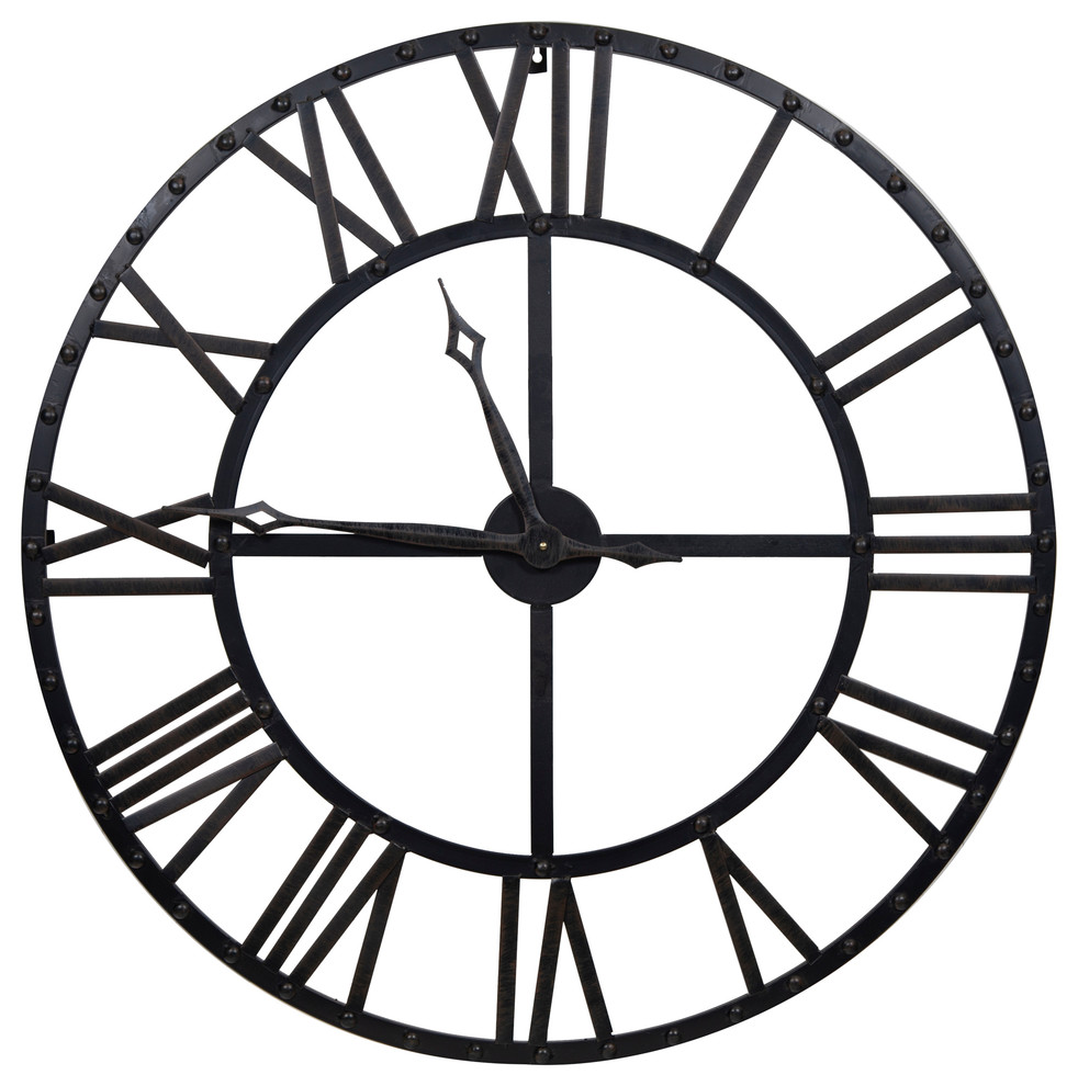 Oversized Black and Bronze Metal Wall Clock Industrial Wall Clocks