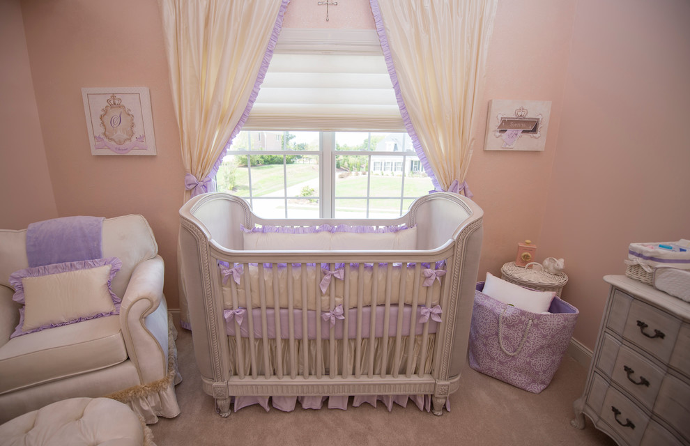 Design ideas for a small traditional nursery in New York.
