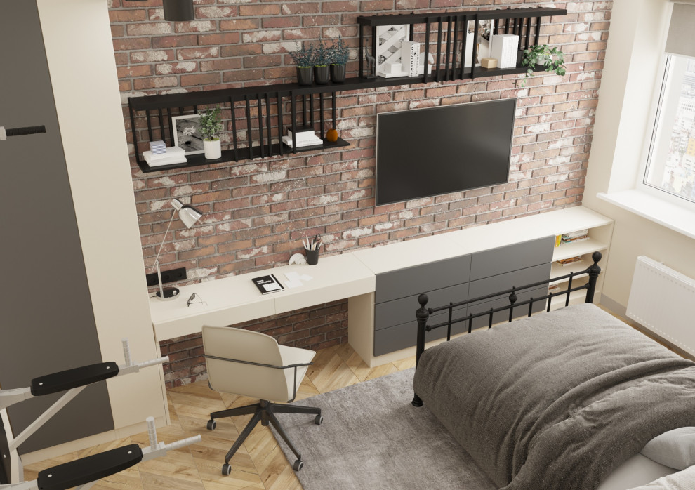 Дизайн спальной комнаты в стиле лофт