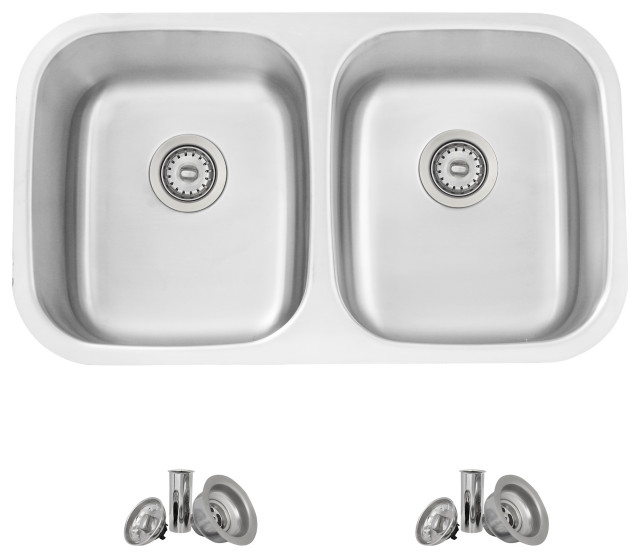 32"L x 19"W Stainless Steel Double Basin Dual mount Kitchen Sink with Strainers