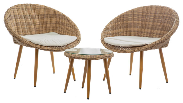 Hitia 3 Piece Wicker Patio Conversation Bistro Set Tropical Outdoor Pub And Bistro Sets By Onebigoutlet