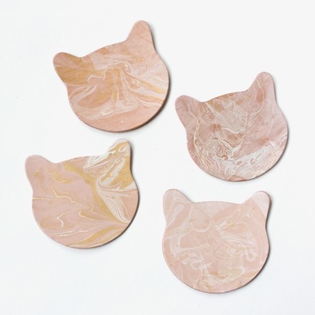 Marbled Leather Cat Coasters