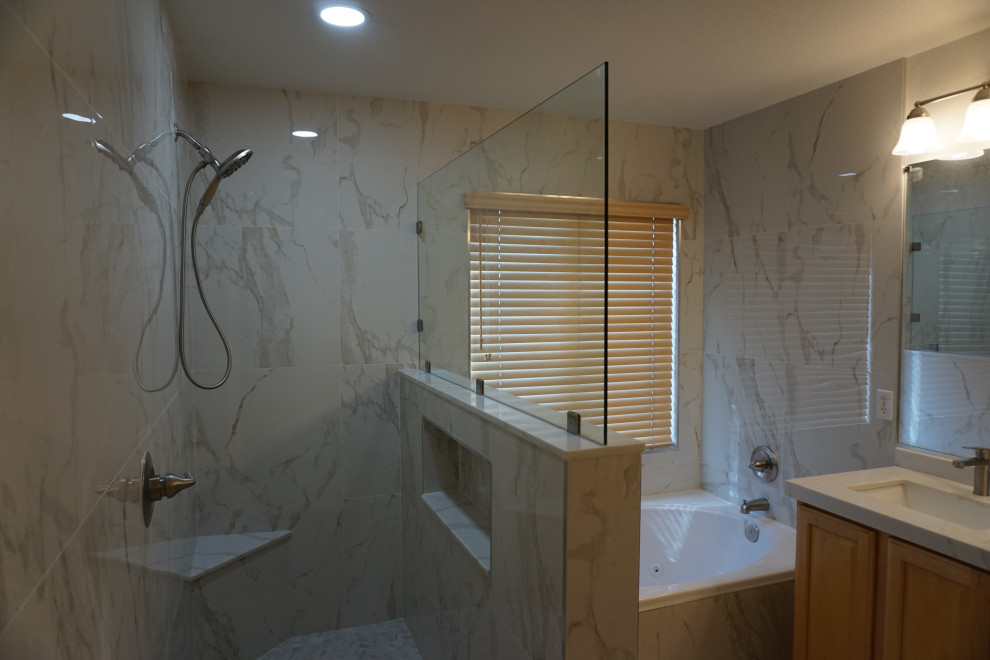 White gold and grey marble bathroom remodel - Modern - Bathroom - Las ...