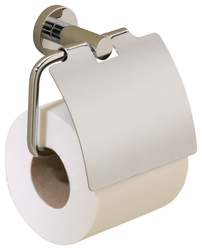 Porto Toilet Roll Holder With Lid, Polished Nickel