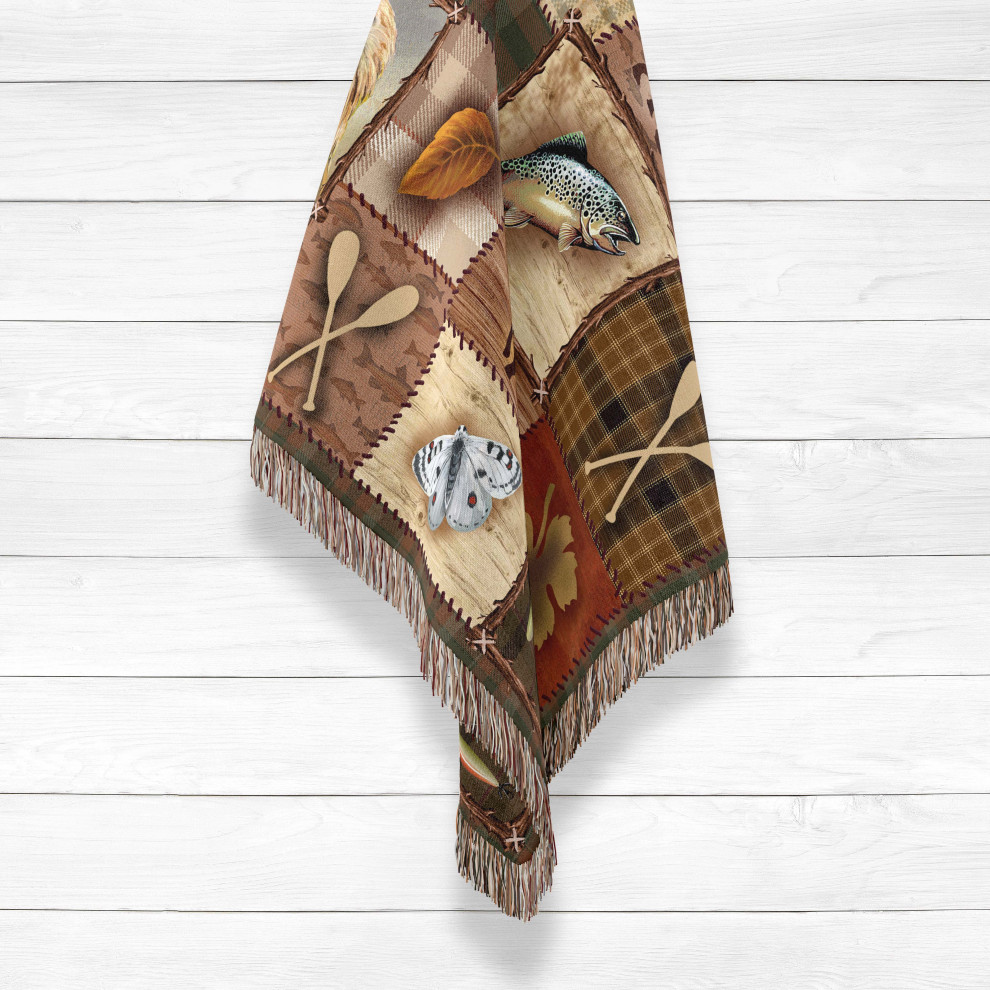 Laural Home Wilderness Patch Woven Throw with Fringe Edge, 60" X 80"