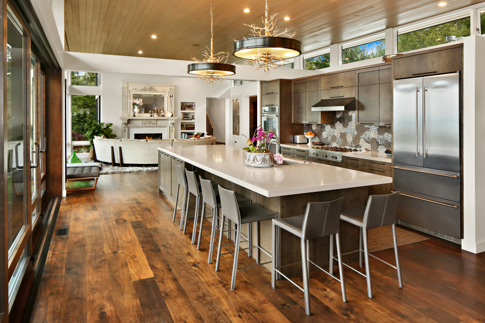 Example of a transitional kitchen design in Seattle