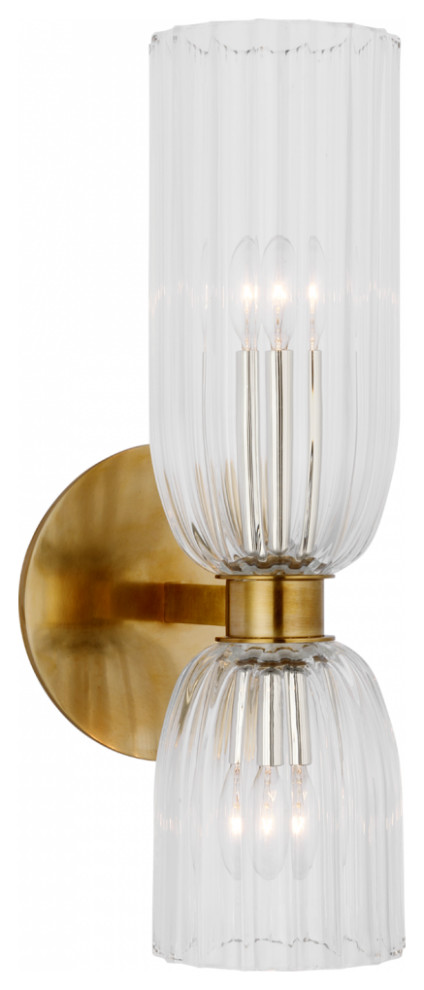 Asalea Double Bath Wall Sconce, 2-Light, Hand-Rubbed Antique Brass, 16. ...