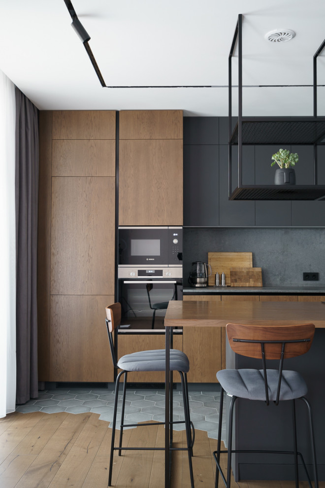 Серая мебель с деревом для всей квартиры