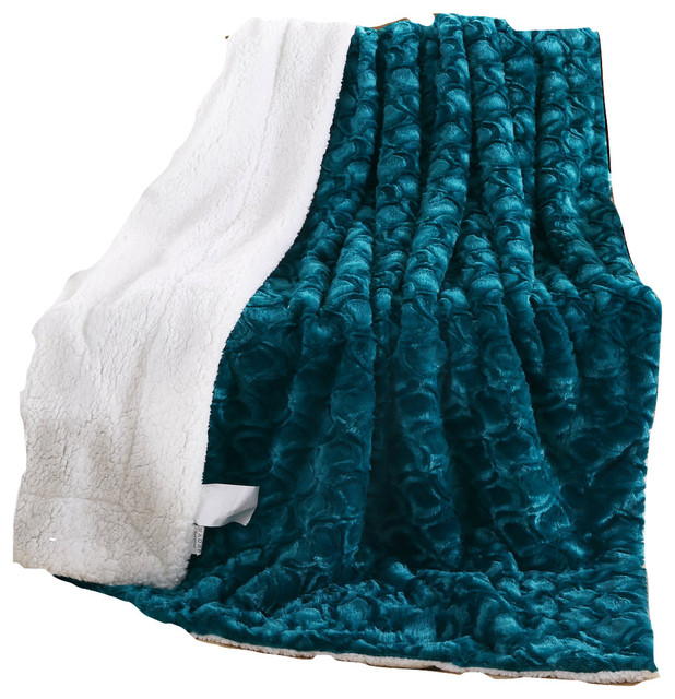 Mermaid Embossed Sherpa Throw Blanket, Teal - Contemporary - Blankets - by  DaDa Bedding Collection | Houzz