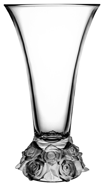 Flared Crystal Vase With Rose Design