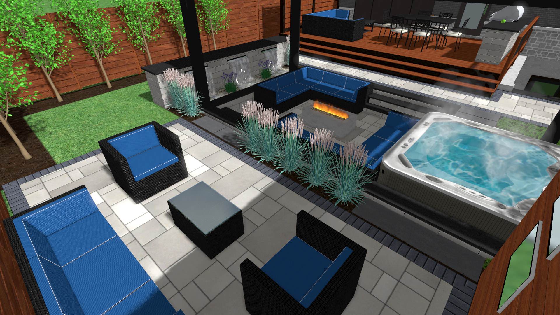 Design ideas for a mid-sized contemporary full sun backyard concrete paver landscaping in Toronto with a fire pit for summer.