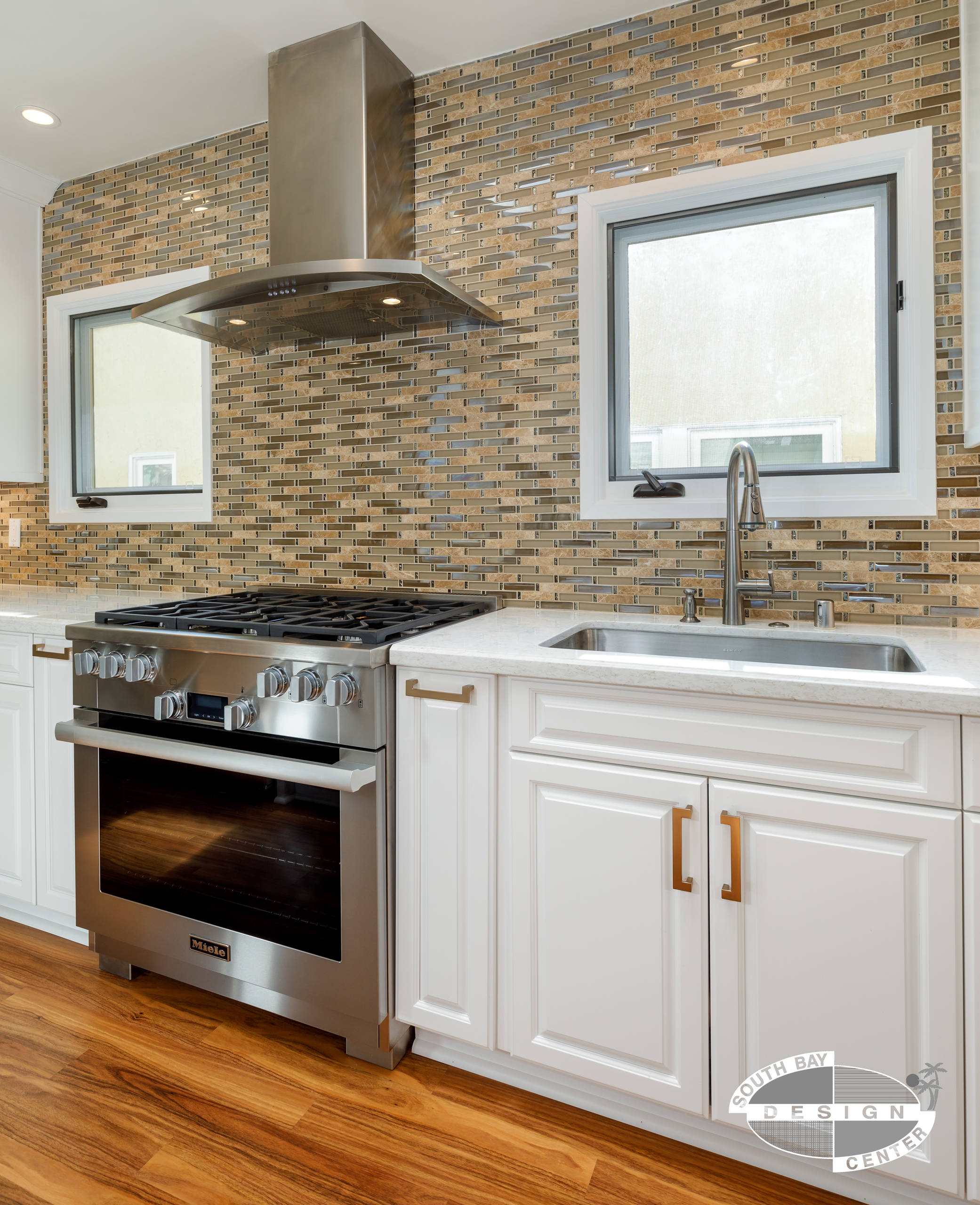 Transitional White Cabinetry with Bench Seating Area