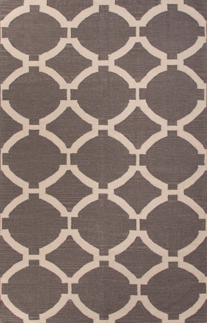 Flat-Weave Geometric Pattern Wool Gray/Ivory Area Rug (5 x 8)