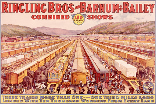 "Ringling Barnum Bailey Train Show" Wood Sign, 14"x20", Planked