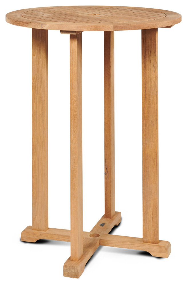 Clement Round Teak Bar Height Outdoor Bistro Table with Umbrella Hole