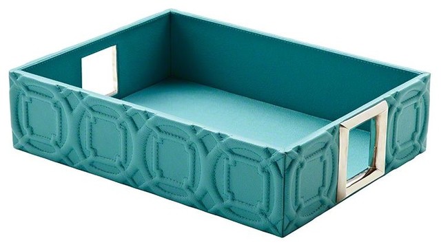 Global Views Arabesque Trapunto Rectangle Tray in Turquoise