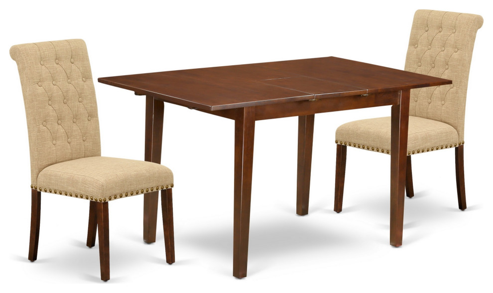 3Piece Set, Kitchen Table, Butterfly Leaf, 2 Parson ChairsLight Fawn
