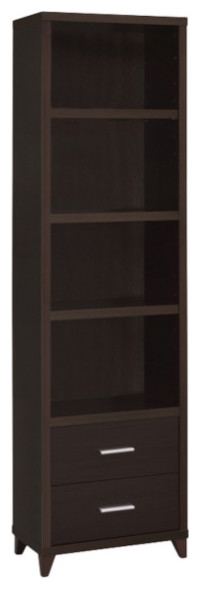 3 Shelf Wooden Media Tower With 2 Drawers, Dark Brown