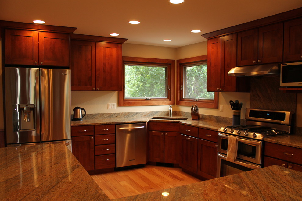 Large transitional kitchen photo in Denver