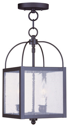 Pendants Porch 2 Light With Seeded Glass Black Finish Black