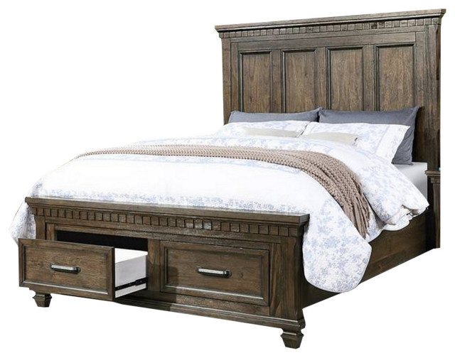 Ziv Classic California King Bed With Storage Drawers, Metal Handles