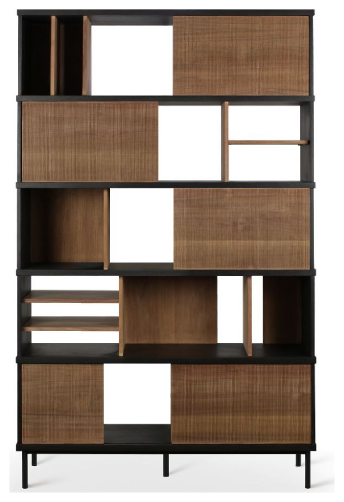 Teak Wood Bookcase With Doors OROA Oscar Contemporary Bookcases