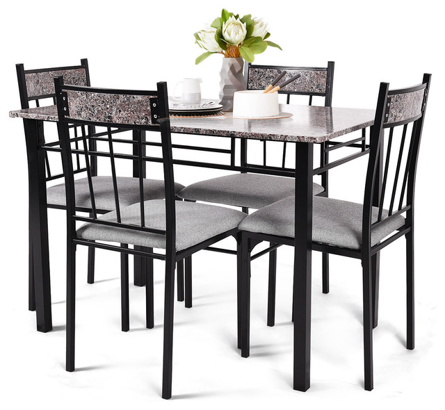 Costway 5 Piece Faux Marble Dining Set, Faux White Marble Dining Table Set