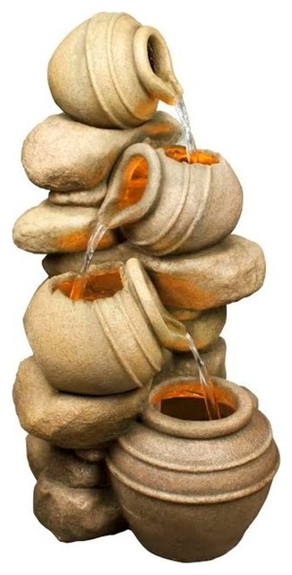 32 5 Led Rocks And Broken Decorative Urn Pots Spring Garden Water