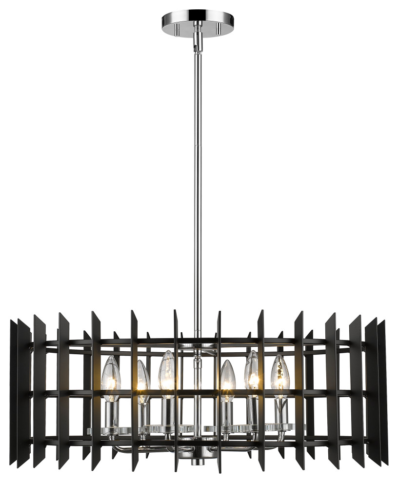 Zlite 33824MB+CH 6Light Pendant, Matte Black Transitional Pendant