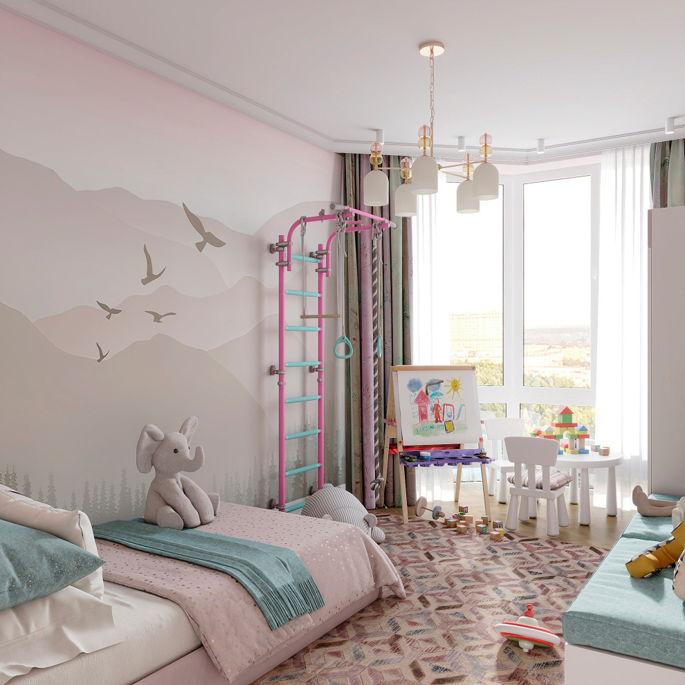 Утонченный проект с использованием разных стилей для семьи с двумя детьми