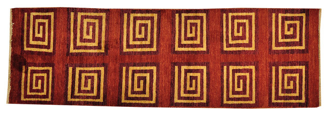 Oriental Rug Rust Red, Hand-Knotted Modern Gabbeh Runner Rug