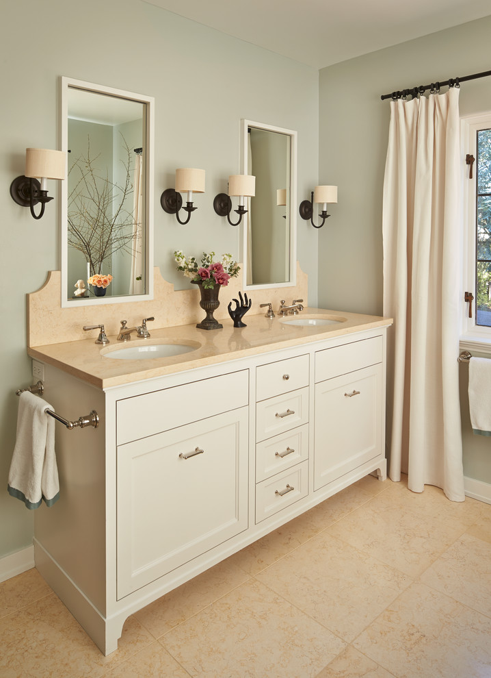 Photo of a traditional bathroom in Seattle with an undermount sink and grey walls.