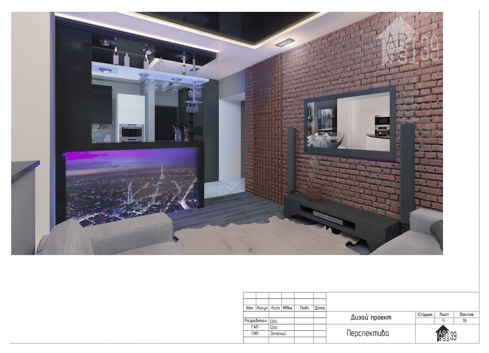 Дизайн проект. двух комнатной квартиры. Для молодово человека.