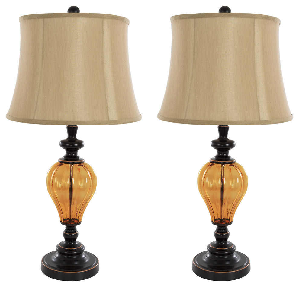 Table Lamps Set of 2, Amber Glass, 2 LED Bulbs included by Lavish Home