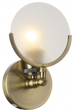 Wall Sconce With Round Frosted Glass Shade, Brass Iron