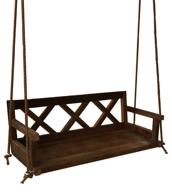 Farmhouse Porch Swing Made From Reclaimed Wood - Beach Style - Porch ...