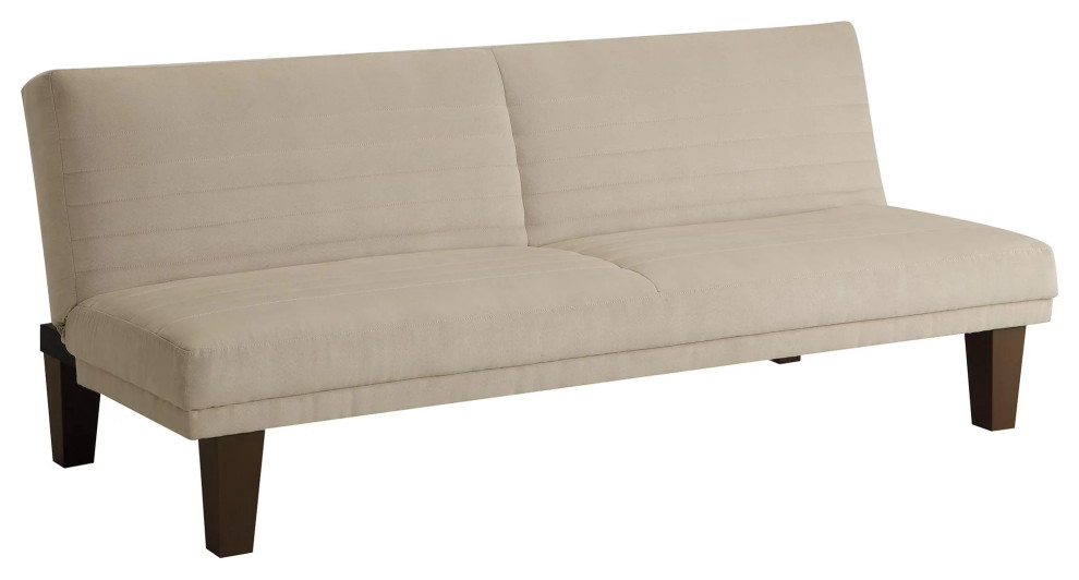 Mid Century Modern Futon, Armless Channel Tufted Microfiber Seat & Back