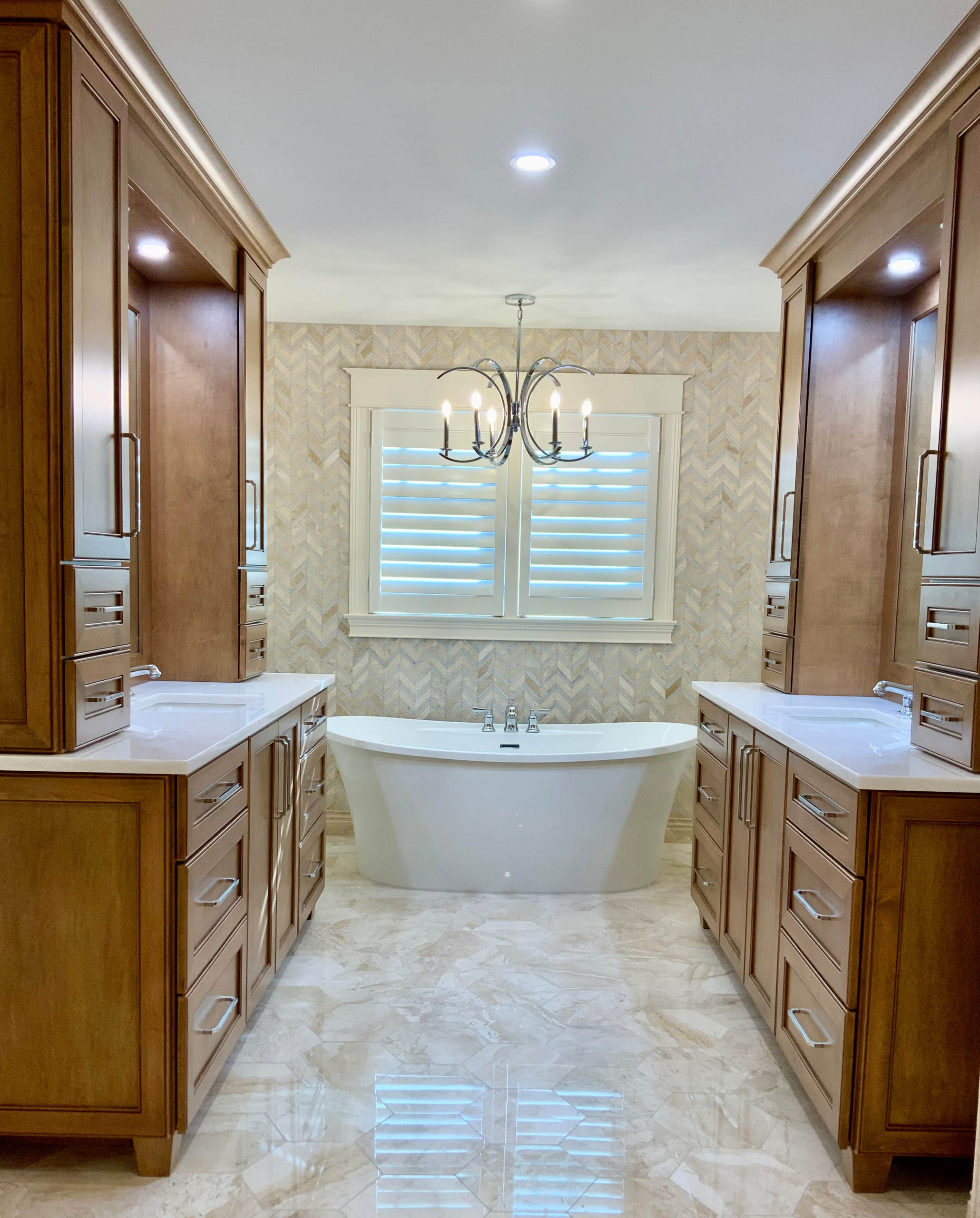 Master Bathroom with Chevron Feature Tile and Laundry Area