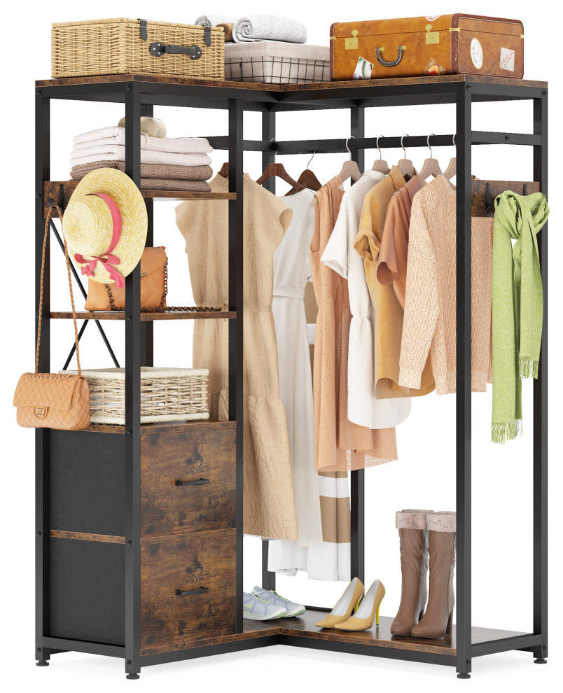 Tribesigns Corner Clothes Rack, L Shaped Garment Rack With 2 Fabric